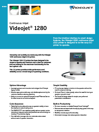 Videojet 1280 Specification Sheet